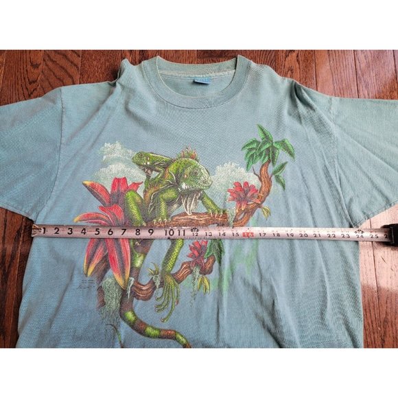 VINTAGE T-Shirt Green 1993 Single Stitch Ken Drewke Iguana Tee Harlequin Nature - Picture 6 of 9